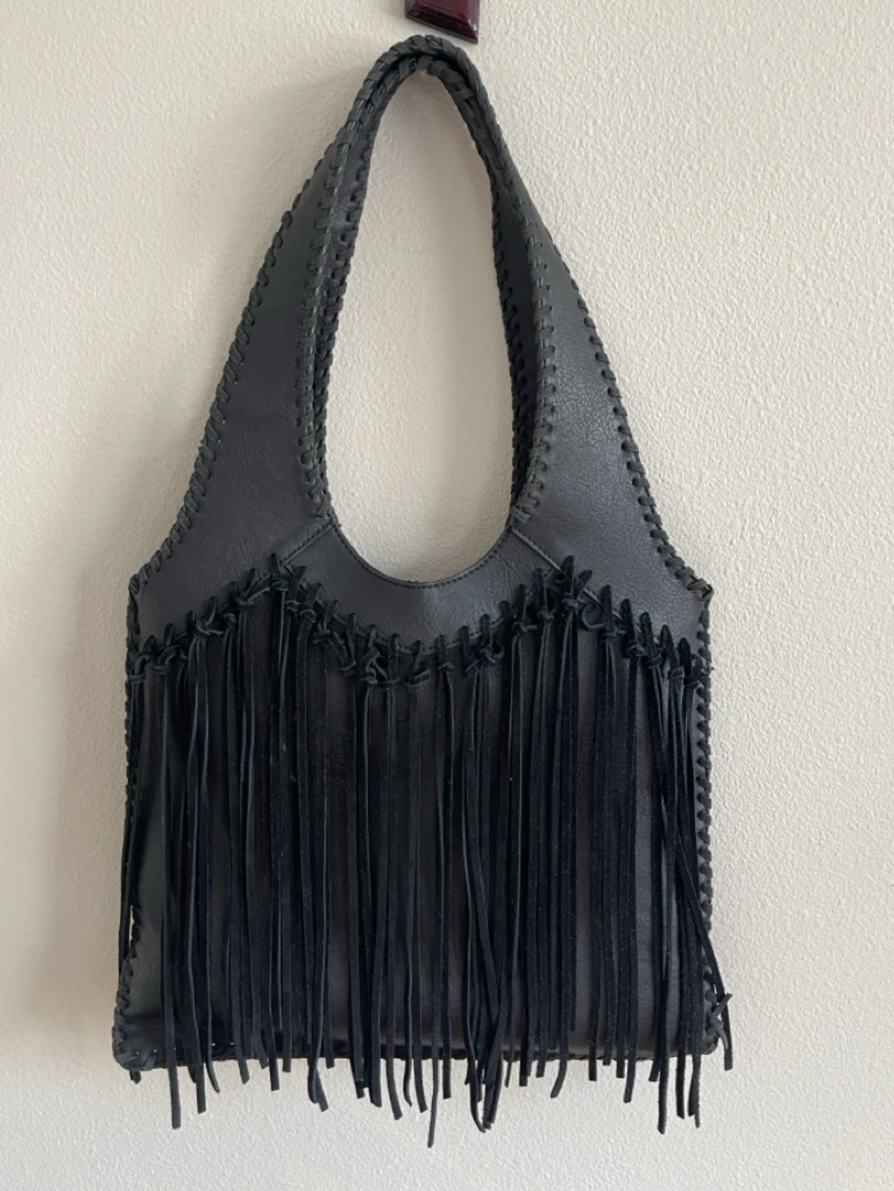 Trinity Ranch Black Fringe Leather Shoulder Bag